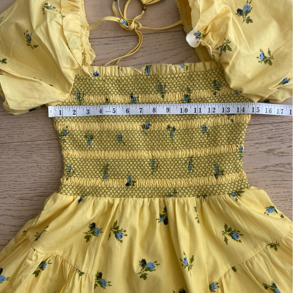 Anthropologie Yellow Floral Cotton Puff Sleeve Mini Dress XS EUC - Picture 7 of 8